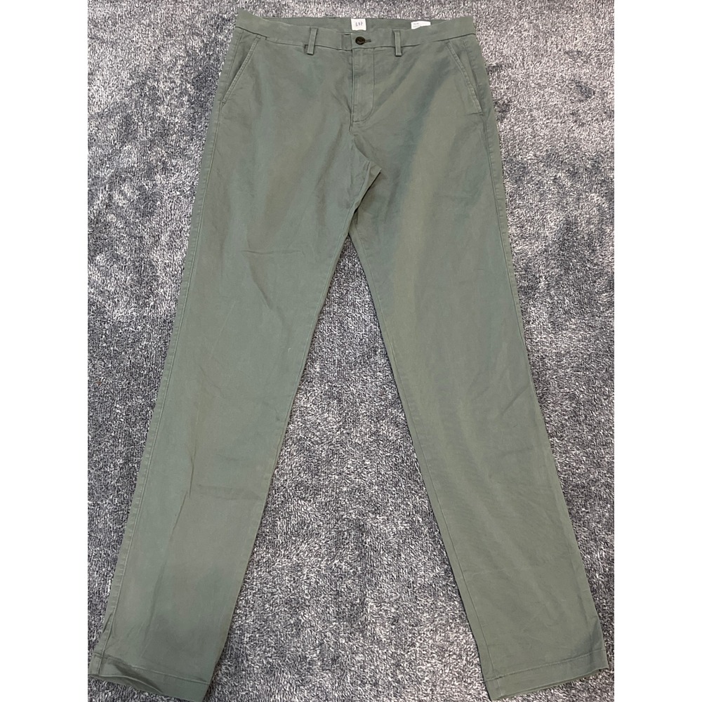 Gap Mens Essential Khaki Straight Taper Olive Green Chino Pants 34x36 Stretch